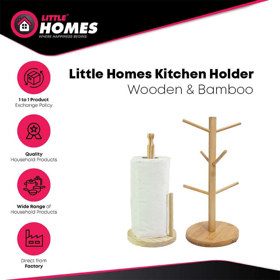 Kitchen Wooden Holder + Holder Roll Paper Holder Tissue Roll Stand Household Tool Pemegang Tisu