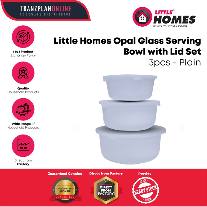 Opal Glass Serving Bowl with Lid Set 3pcs - Plain Tableware Pingan Mangkuk