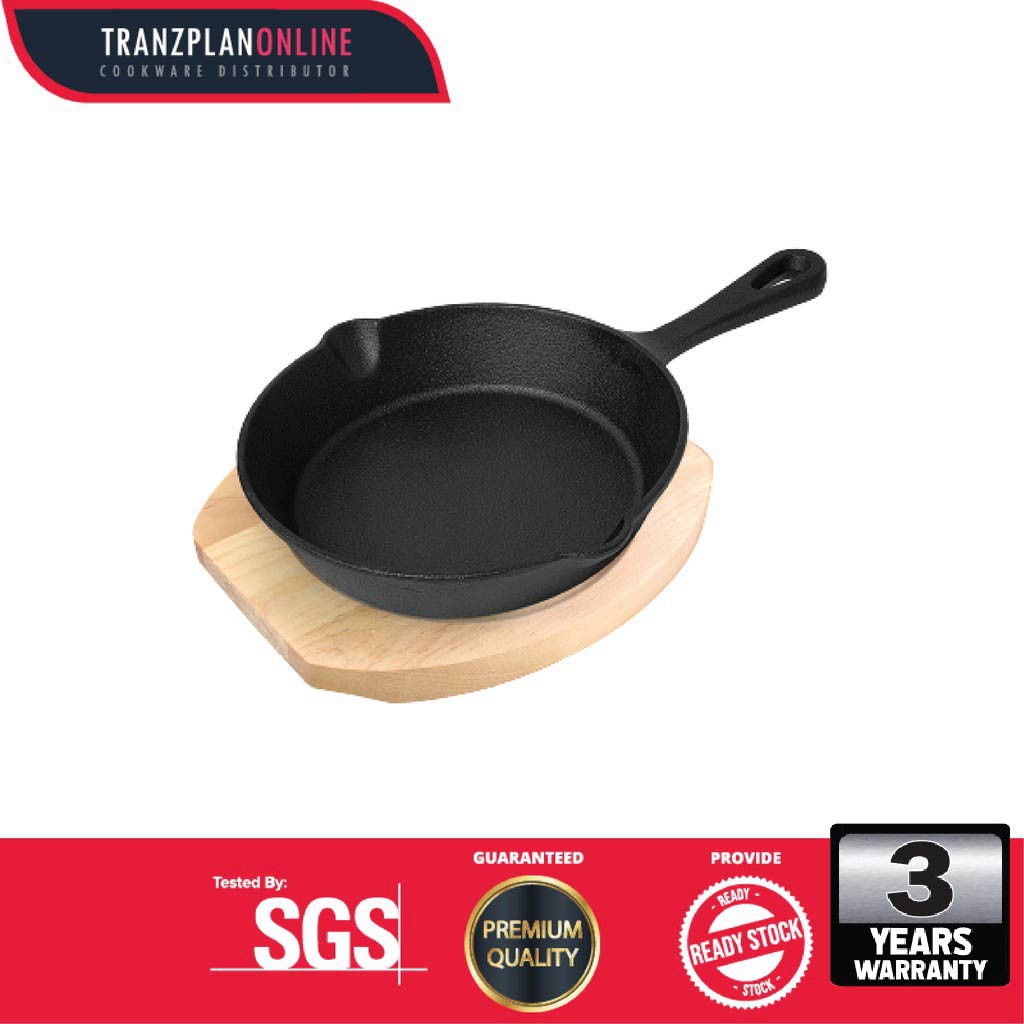 15.2CM - 20CM Round Cast Iron Skillet with Wooden Base Preseasoned Ideal for Individual and Small Serve Meals