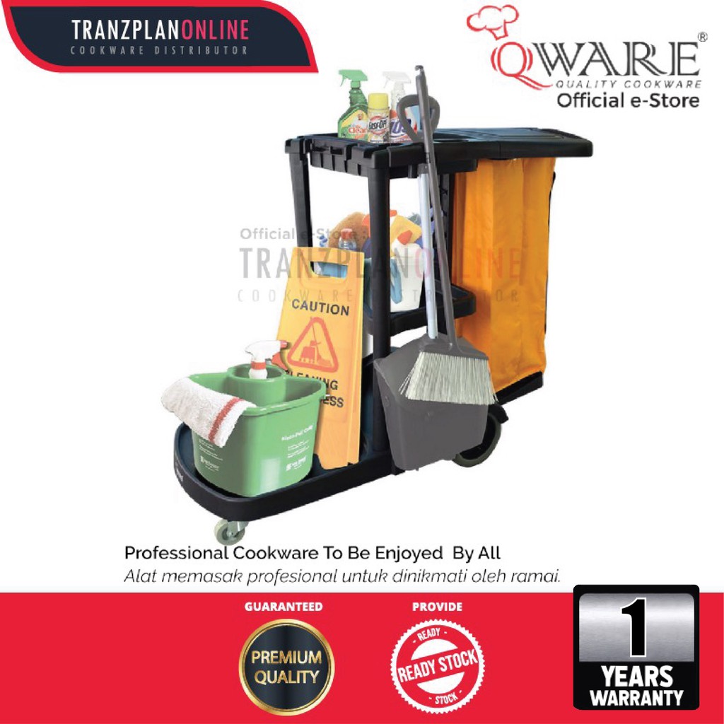 Janitor / Housekeeping Cart with Zippered Vinyl Bag and Cover for Commercial, Hotel, Restaurant Use