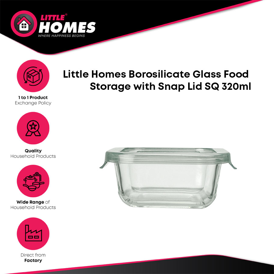 Square Borosilicate Glass Food Storage Container With Snap Lid Lunch Box Bekas Kaca Borosilikat Kedap Udara