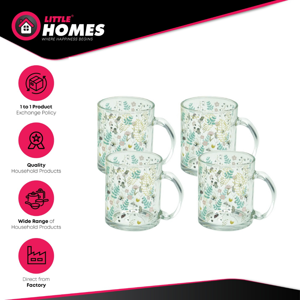 Harvest Glass Mug With Handle Set of 4pcs 玻璃杯 Gelas Cawan