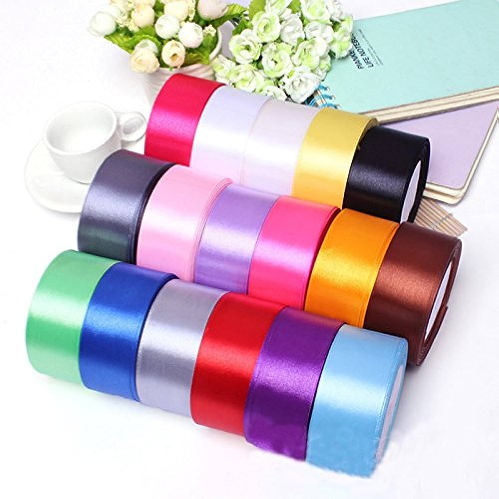 Sunsunstar 24 Colors 600 Yard Fabric Ribbon Silk Satin Roll Satin Ribbon Rolls, in 2/5 Wide, 25 Yard/roll,24 Rolls,Satin Ribbon for Gift Package