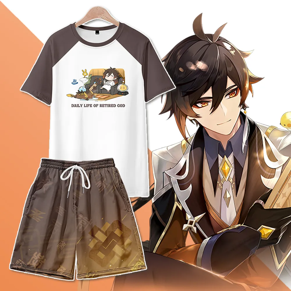 原神鍾離のプリントシャツ＆ショートパンツ