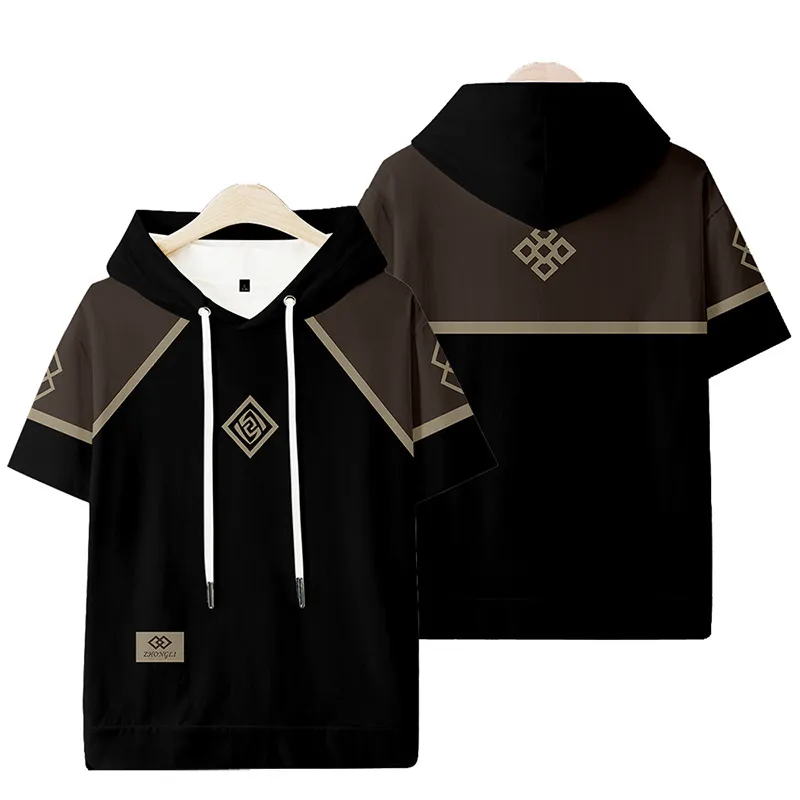 原神鍾離のプリントトレンディなゆったりシャツ＆ショートパンツ