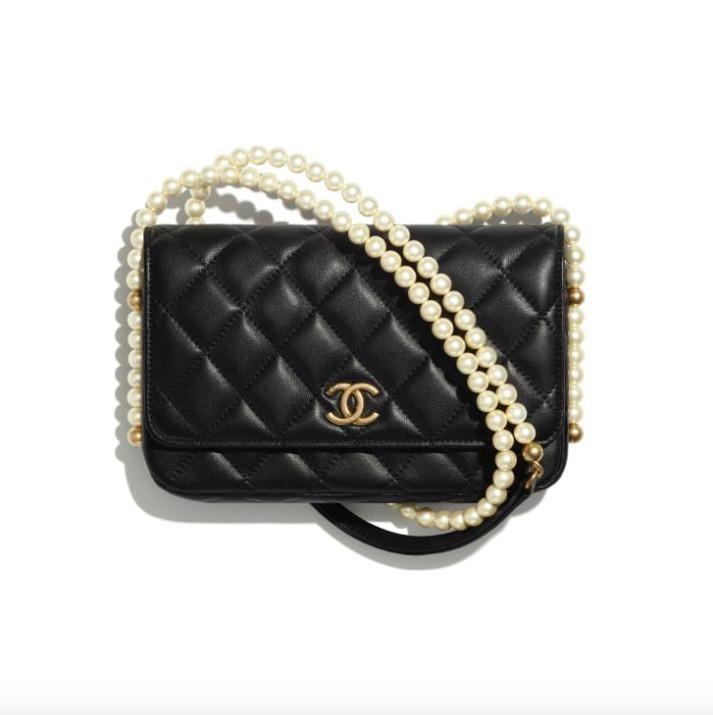 CHANEL】チェーンウォレット カーフスキン パール ブラック