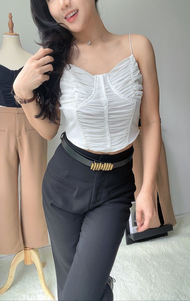 蕾丝吊带背心Ruched netting corset top