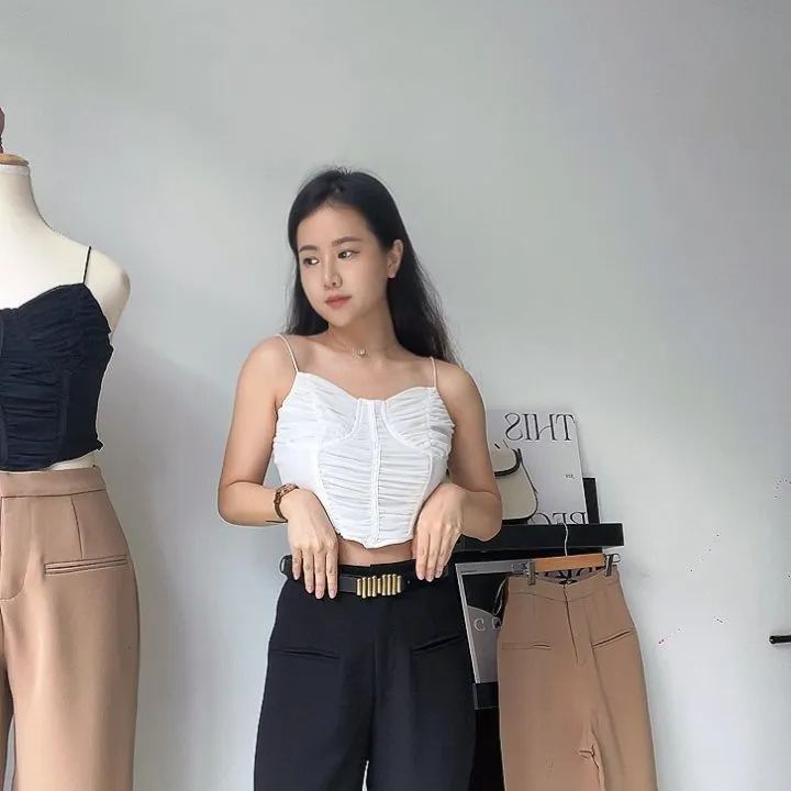 蕾丝吊带背心Ruched netting corset top