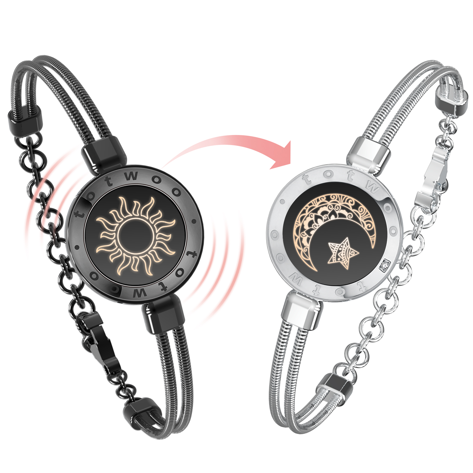 「太陽と月」スマートタッチブレスレット スネークチェーン Black+Silver