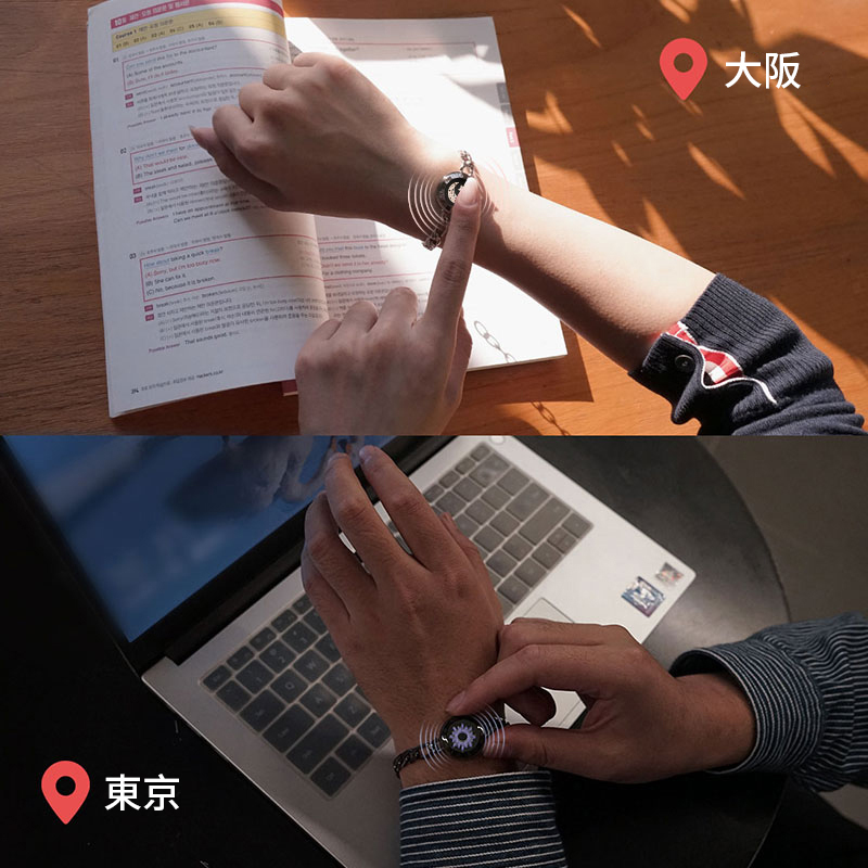 「太陽と月」スマートタッチブレスレットフィガロチェーン Black+Silver