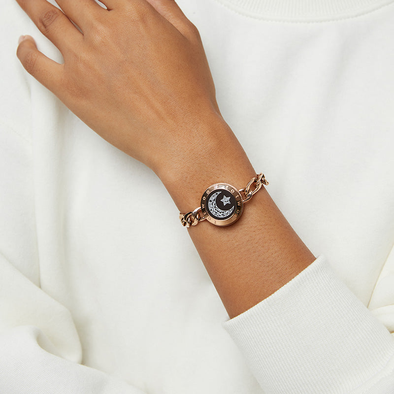 「太陽と月」スマートタッチブレスレット フィガロチェーン Black+Gold