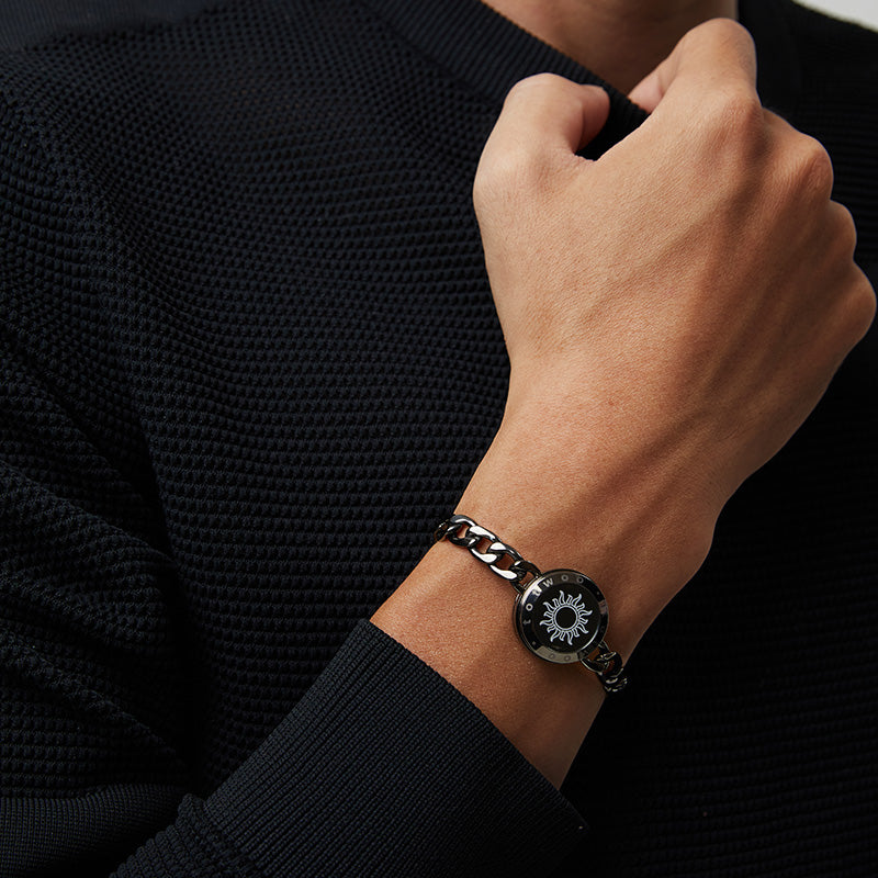 「太陽と月」スマートタッチブレスレット フィガロチェーン Black+Gold