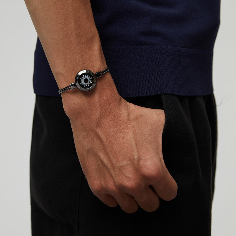 太陽と月 タッチ ブレスレット｜スネークチェーン｜ブラック×ローズ 
