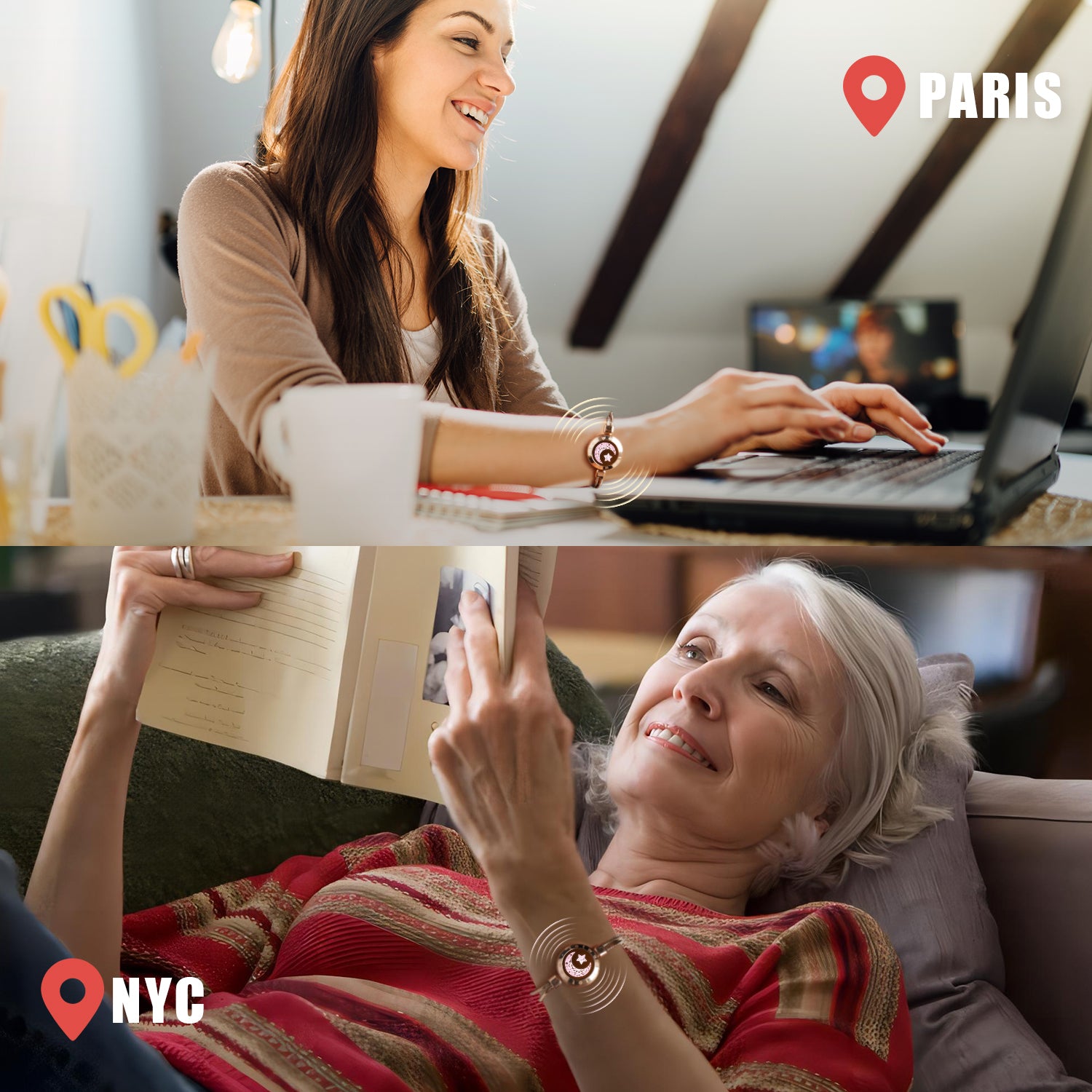 Moon&Moon 長距離タッチブレスレット スマートブレスレット ペアブレスレット インタラクティブ可能 Snake Chain