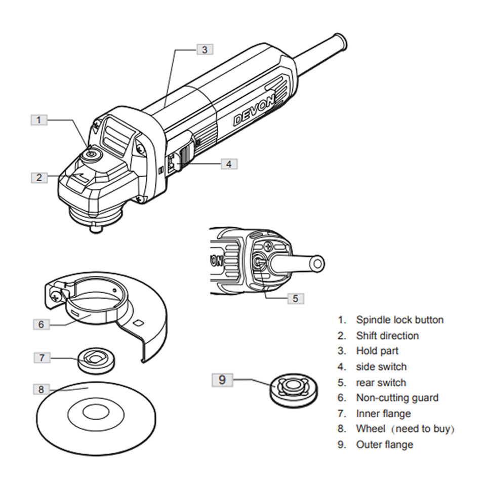 Devon 4'' Angle Grinder | 100mm | 710W | Speed Control | SIDE SWITCH | M10/M14 | 2828-7-100