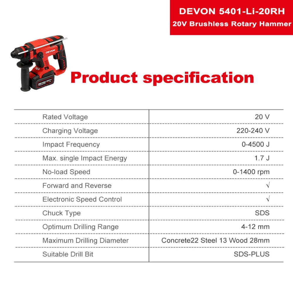 DEVON 5401 CORDLESS ROTARY HAMMER 22MM
