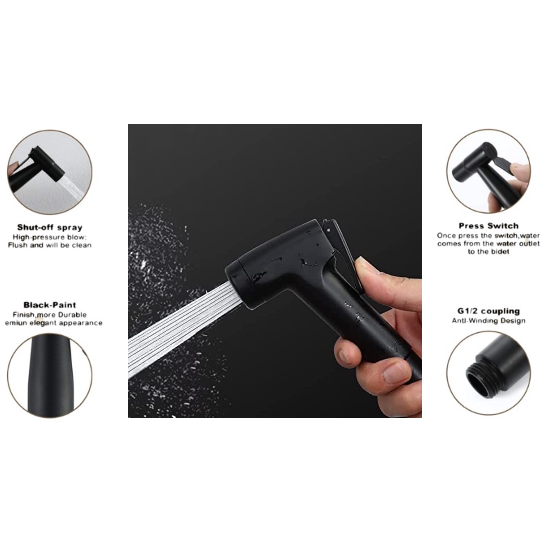 NOUVA Toilet Bidet Hand Spray Set In Matt Black (Model: 6133-S Lockable)-GoKimDiam
