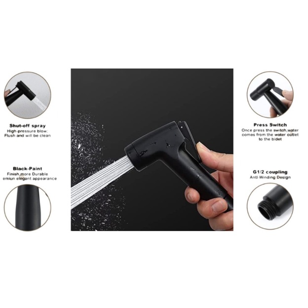 NOUVA Toilet Bidet Hand Spray Set In Matt Black (Model: 6133-S Lockable)-GoKimDiam
