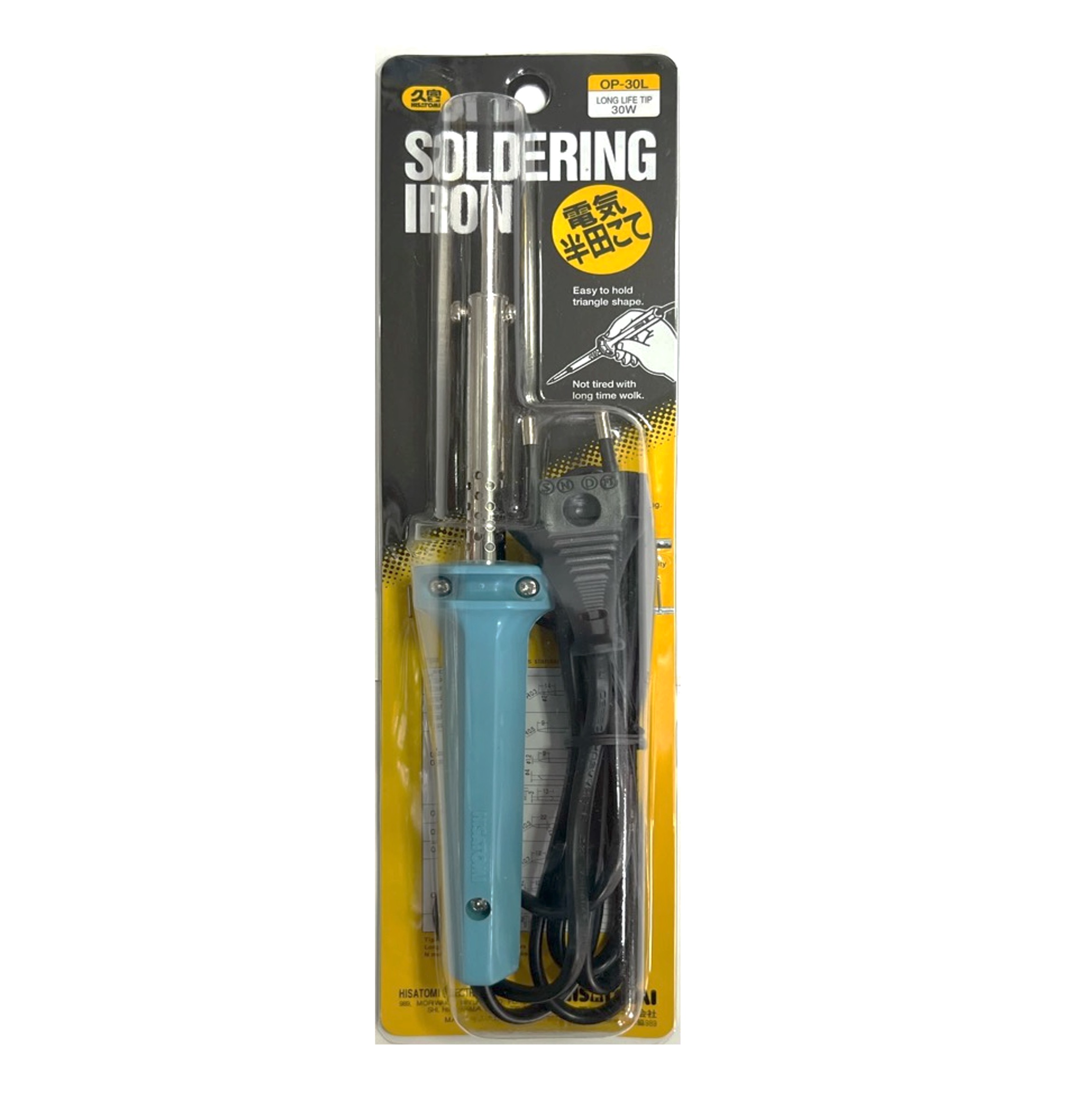 HISATOMI Soldering Iron (30W)-GoKimDiam Hardware Shop Shop online for all your hardware needs at GoKimDiam Hardware Shop (by Kak Heng Hardware)! From wide range of hardware tools, premium paint supplies to essential tools for home DIY projects. Enjoy free islandwide delivery with min. $120 online order to Orchard, Tuas, Jurong, Punggol, Bedok, Sengkang, Hougang, Bukit Timah, Bukit Panjang, Bukit Batok etc. Shop with us today! Or, visit our Hardware Shop in Sembawang!