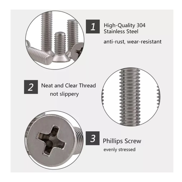Phillips Countersunk Flat Head Screws (50mm to 80mm) - 5pcs-GoKimDiam