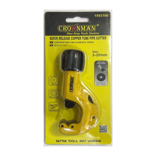 Crownman Heavy Duty Pipe Cutter (With Blade Size 3-32mm)-GoKimDiam Hardware Shop Shop online for all your hardware needs at GoKimDiam Hardware Shop (by Kak Heng Hardware)! From wide range of hardware tools, premium paint supplies to essential tools for home DIY projects. Enjoy free islandwide delivery with min. $120 online order to Orchard, Tuas, Jurong, Punggol, Bedok, Sengkang, Hougang, Bukit Timah, Bukit Panjang, Bukit Batok etc. Shop with us today! Or, visit our Hardware Shop in Sembawang!