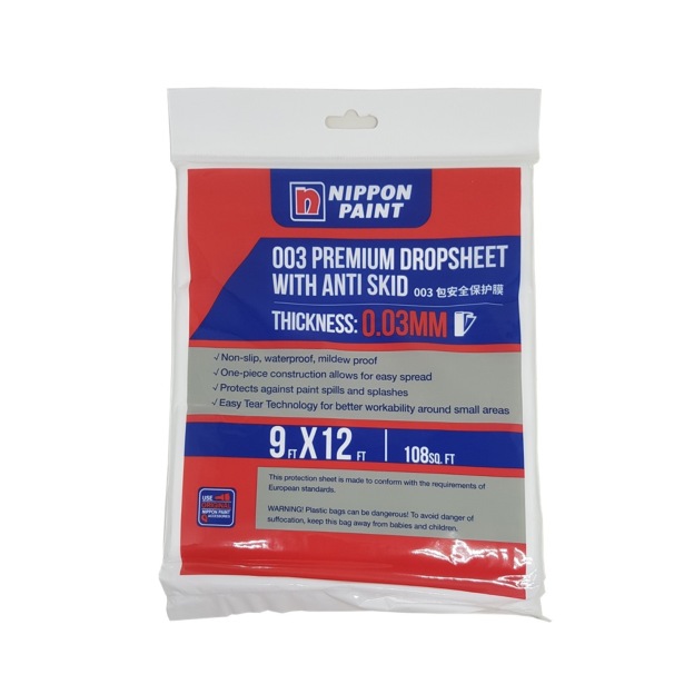 Nippon Paint Premium Anti-Skid Plastic Sheet (9ft by 12ft)-GoKimDiam Hardware Shop Shop online for all your hardware needs at GoKimDiam Hardware Shop (by Kak Heng Hardware)! From wide range of hardware tools, premium paint supplies to essential tools for home DIY projects. Enjoy free islandwide delivery with min. $120 online order to Orchard, Tuas, Jurong, Punggol, Bedok, Sengkang, Hougang, Bukit Timah, Bukit Panjang, Bukit Batok etc. Shop with us today! Or, visit our Hardware Shop in Sembawang!