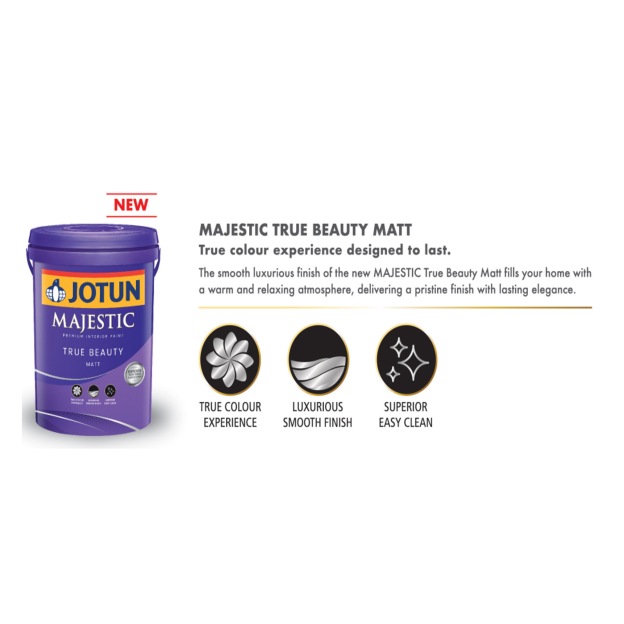 (5L) Jotun Majestic True Beauty Matt Paint-GoKimDiam Hardware Shop Shop online for all your hardware needs at GoKimDiam Hardware Shop (by Kak Heng Hardware)! From wide range of hardware tools, premium paint supplies to essential tools for home DIY projects. Enjoy free islandwide delivery with min. $120 online order to Orchard, Tuas, Jurong, Punggol, Bedok, Sengkang, Hougang, Bukit Timah, Bukit Panjang, Bukit Batok etc. Shop with us today! Or, visit our Hardware Shop in Sembawang!