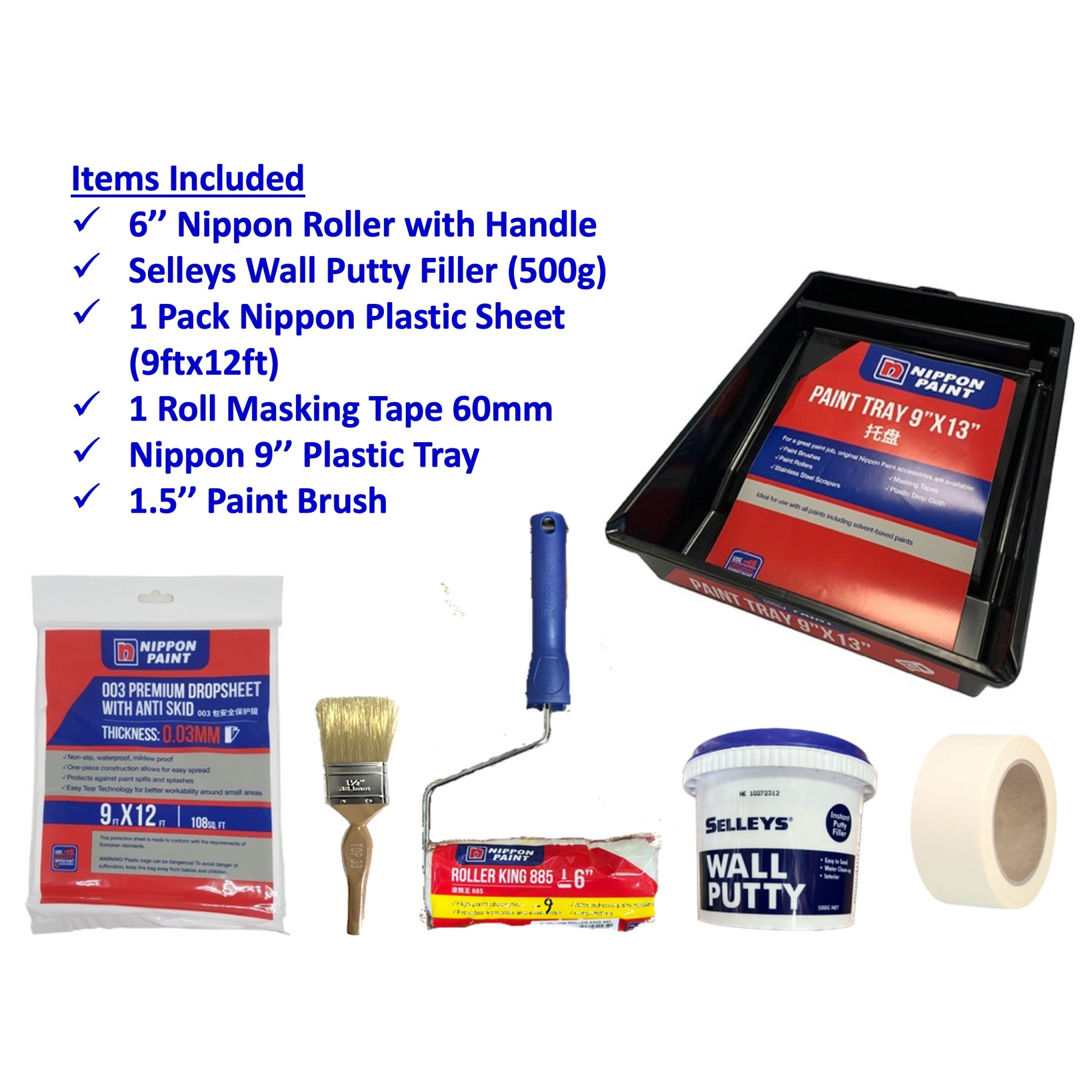Wall Painting Essential Starter Kit (For First Time Painter)-GoKimDiam Hardware Shop Shop online for all your hardware needs at GoKimDiam Hardware Shop (by Kak Heng Hardware)! From wide range of hardware tools, premium paint supplies to essential tools for home DIY projects. Enjoy free islandwide delivery with min. $120 online order to Orchard, Tuas, Jurong, Punggol, Bedok, Sengkang, Hougang, Bukit Timah, Bukit Panjang, Bukit Batok etc. Shop with us today! Or, visit our Hardware Shop in Sembawang!
