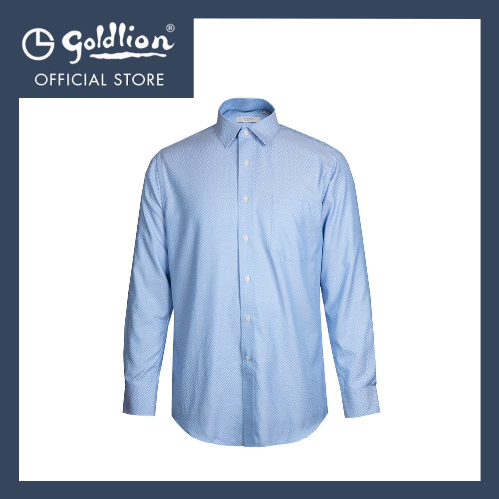 Goldlion Business Regular Fit Cotton Rich Long-Sleeved Shirt - White / Blue / Grey Printed