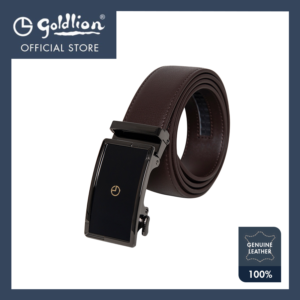 Goldlion Men Leather Auto Lock Buckle Belt - Brown