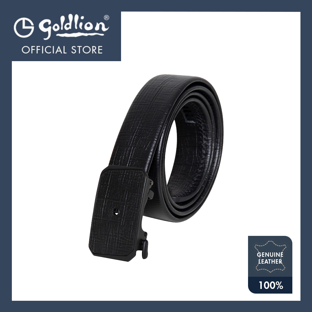 Goldlion Men Leather Auto Lock Buckle Belt - Matte Black