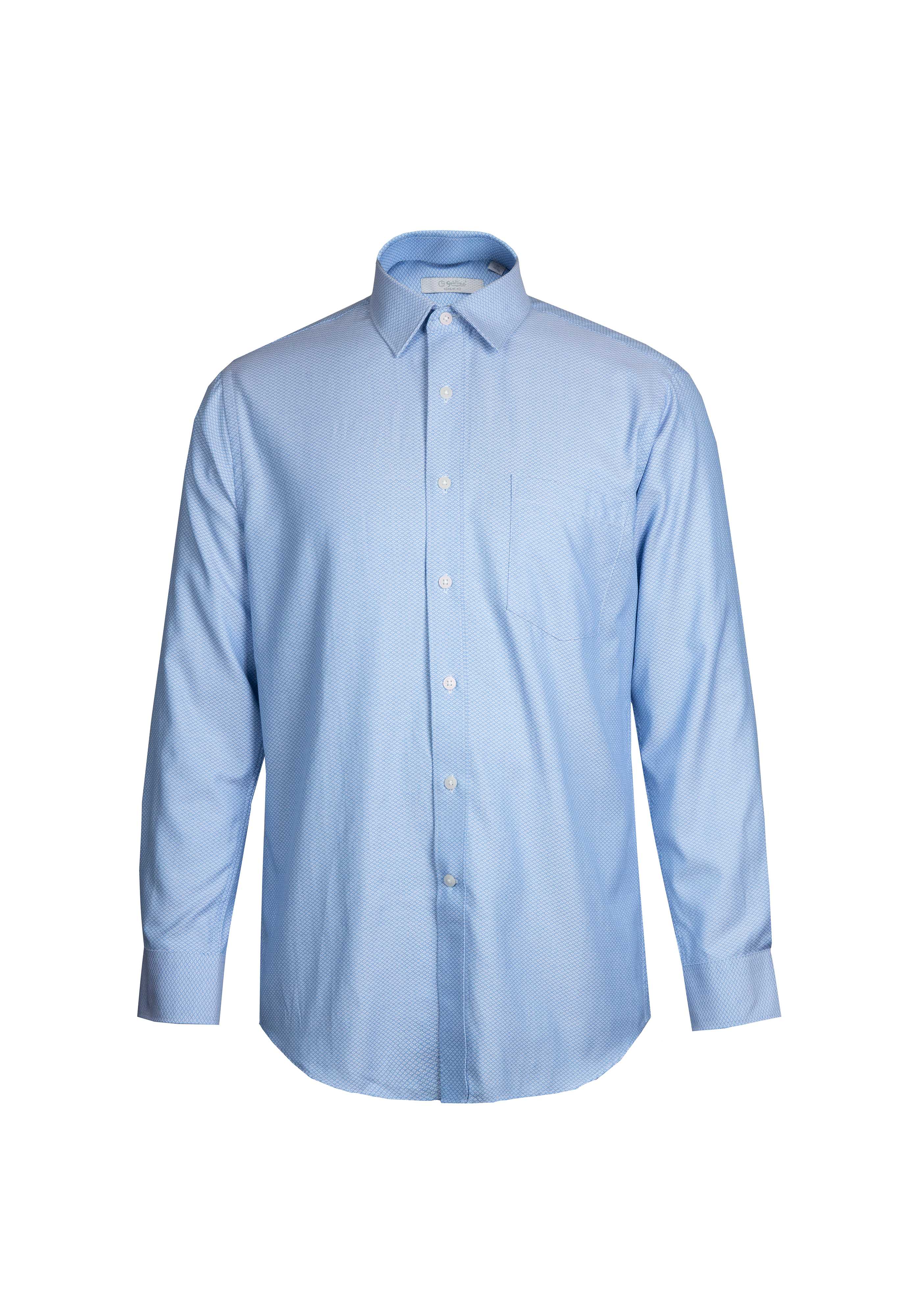 Goldlion Business Regular Fit Cotton Rich Long-Sleeved Shirt - White / Blue / Grey Printed