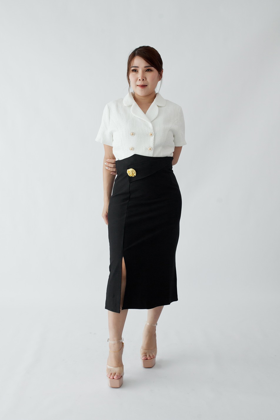 [BC Signature] 2089 Skyrah Skirt W Ruched Details & Asymmetrical Back 