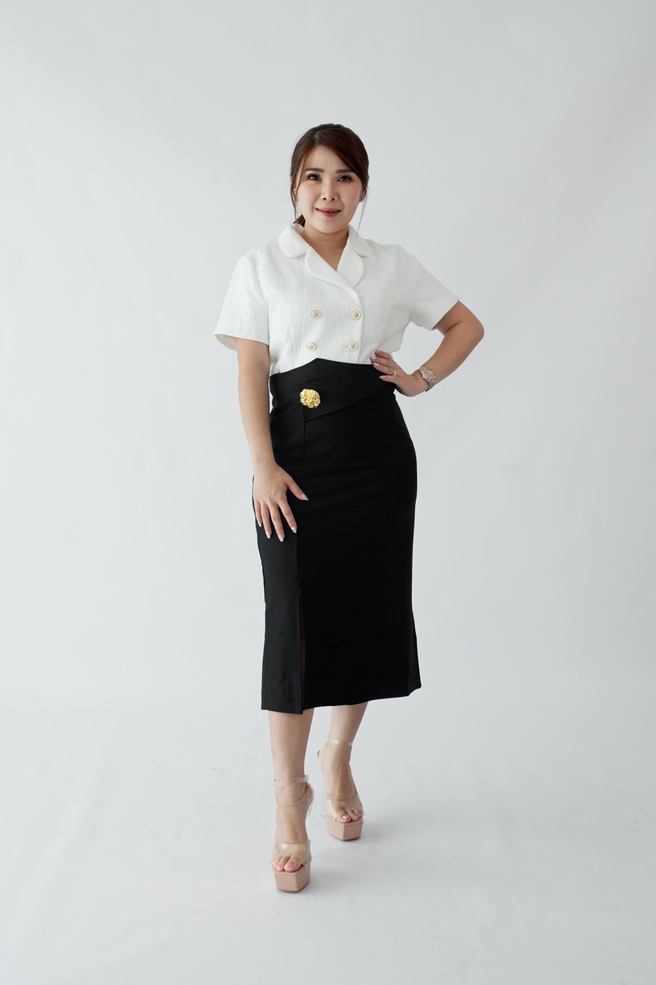 [BC Signature] 2089 Skyrah Skirt W Ruched Details & Asymmetrical Back 