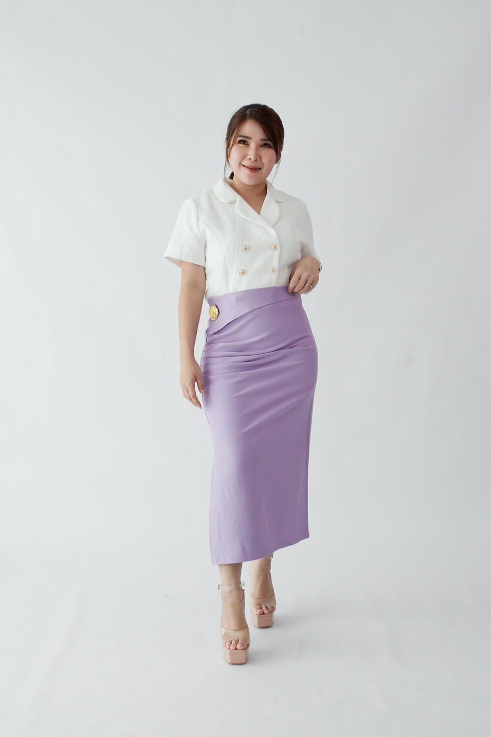 [BC Signature] 2089 Skyrah Skirt W Ruched Details & Asymmetrical Back 