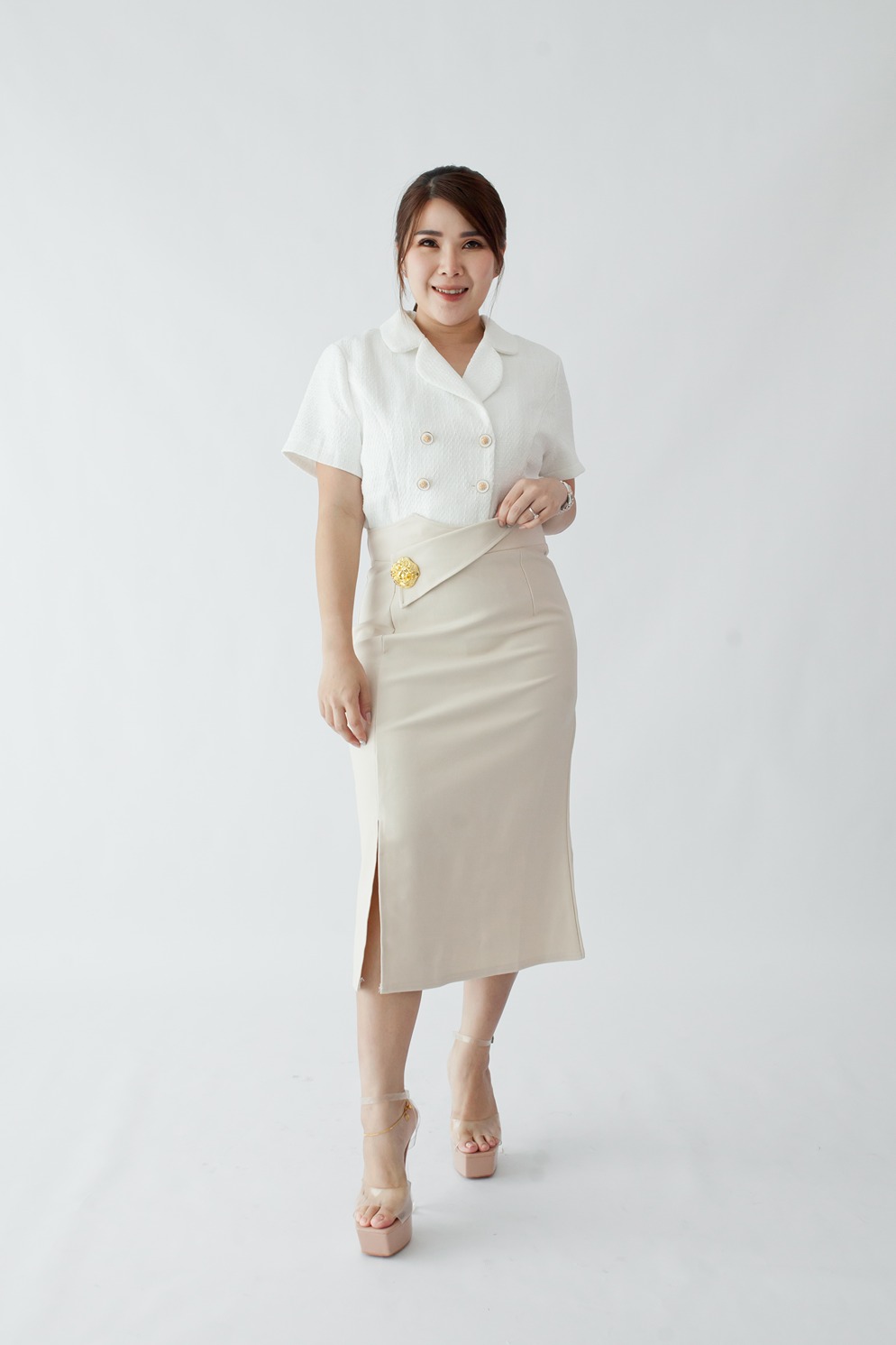 [BC Signature] 2089 Skyrah Skirt W Ruched Details & Asymmetrical Back 