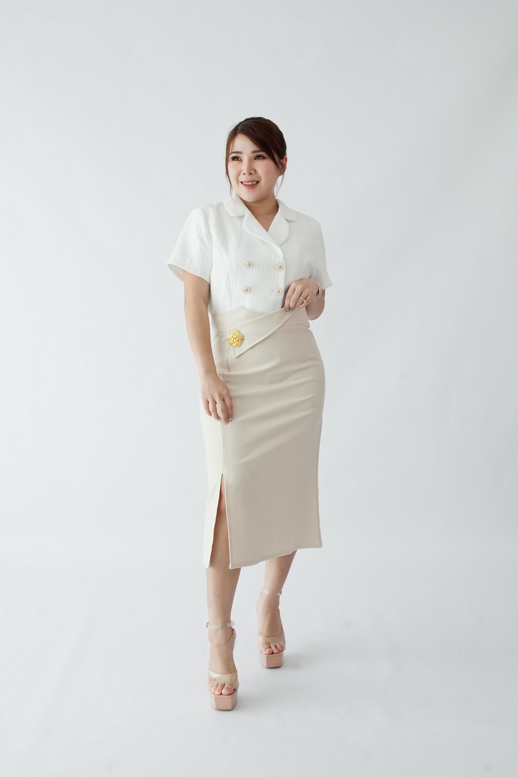 [BC Signature] 2089 Skyrah Skirt W Ruched Details & Asymmetrical Back 