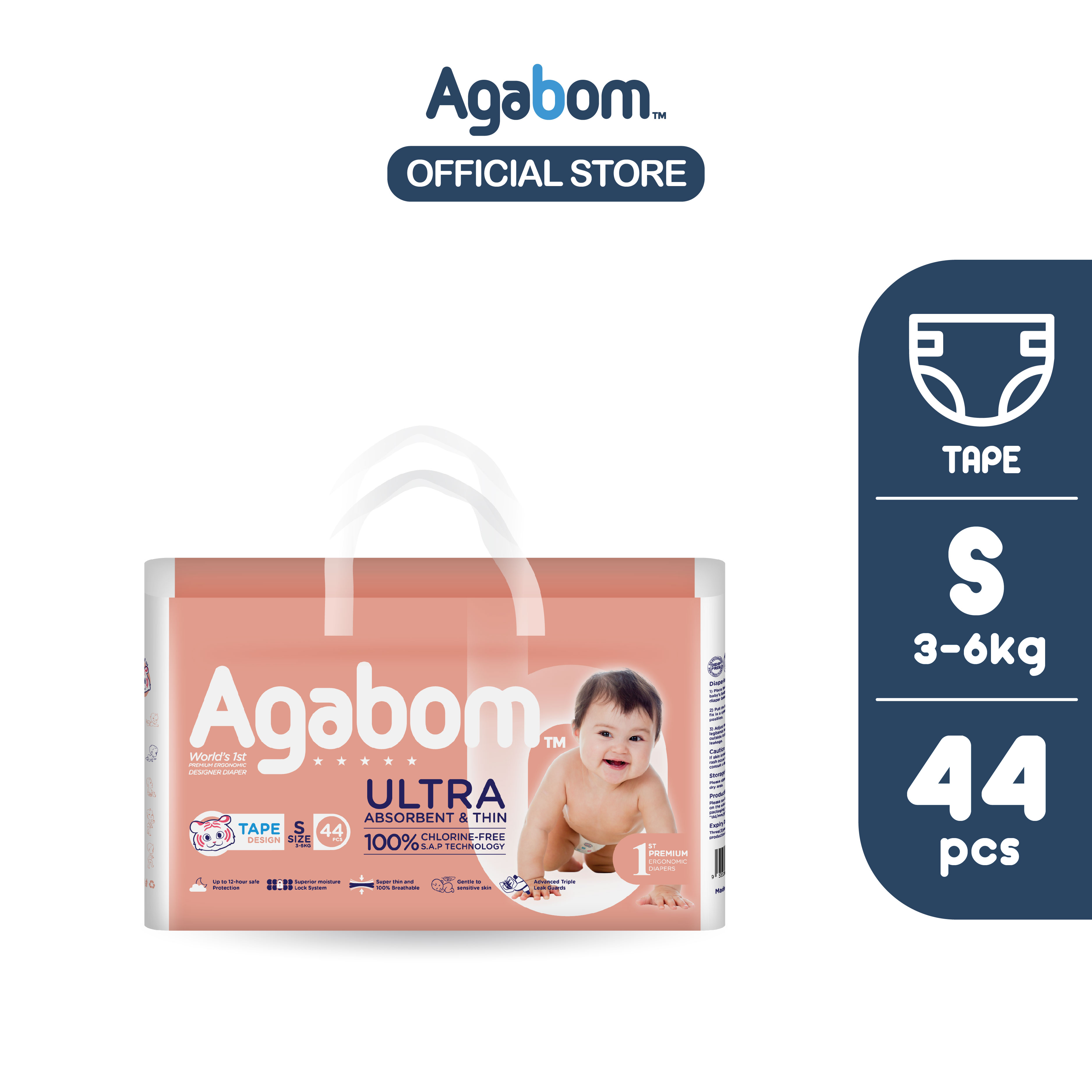 [Agabom] 100% SAP Ultra Thin Baby Tape Diapers (Tape NB-XL)