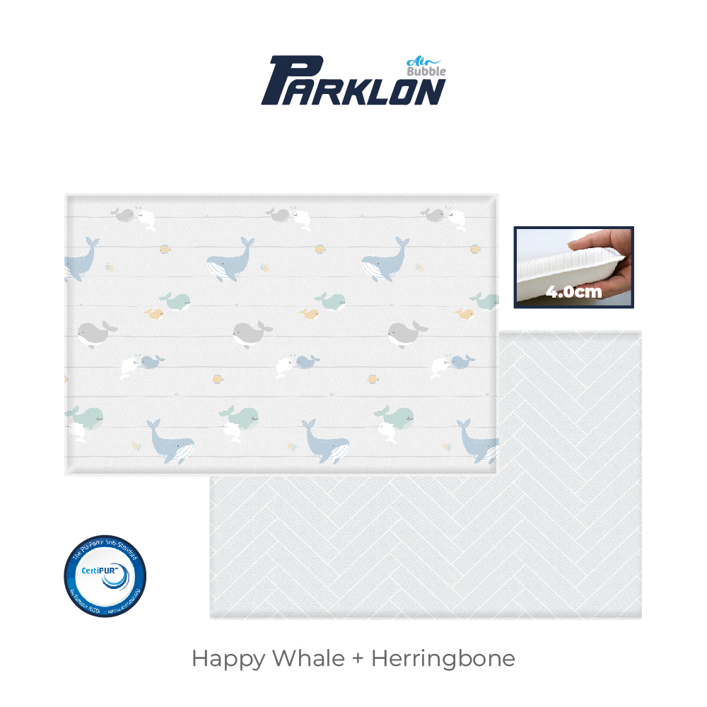 [Parklon] Air Bubble Mat - Happy Whale + Herringbone Light Grey(230*150*4cm)