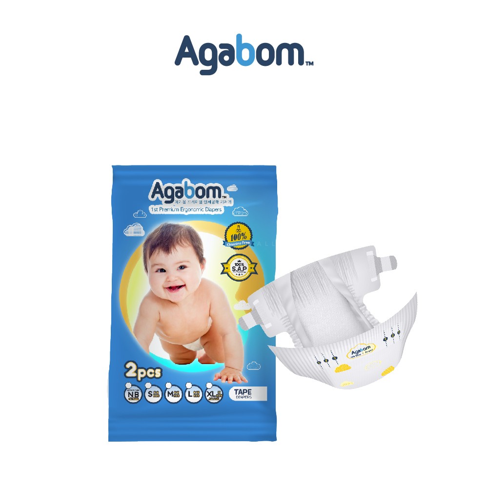 [Agabom] 100% SAP Ultra-Thin Baby Diapers 2-pc Trial Set (Tape S/M/L/XL)