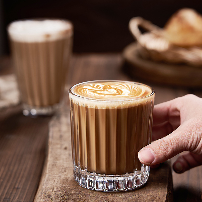 復古條紋玻璃咖啡杯