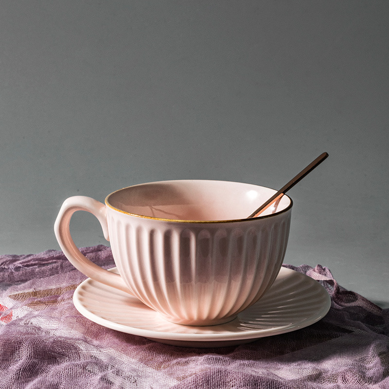 日式手工製作豎紋粗陶咖啡杯