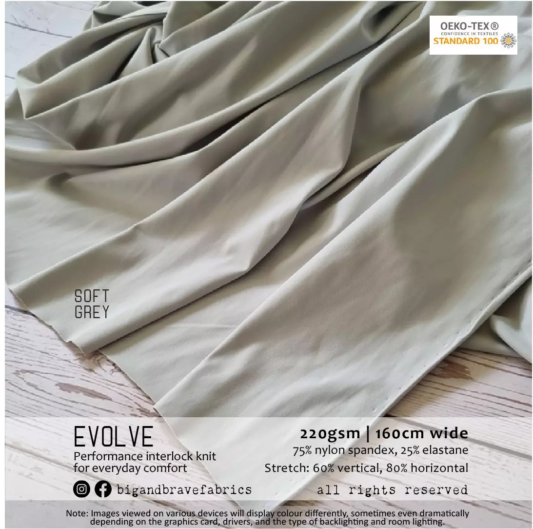 EVOLVE Athletic Brushed Interlock Nylon Spandex (220gsm), SOFT GREY