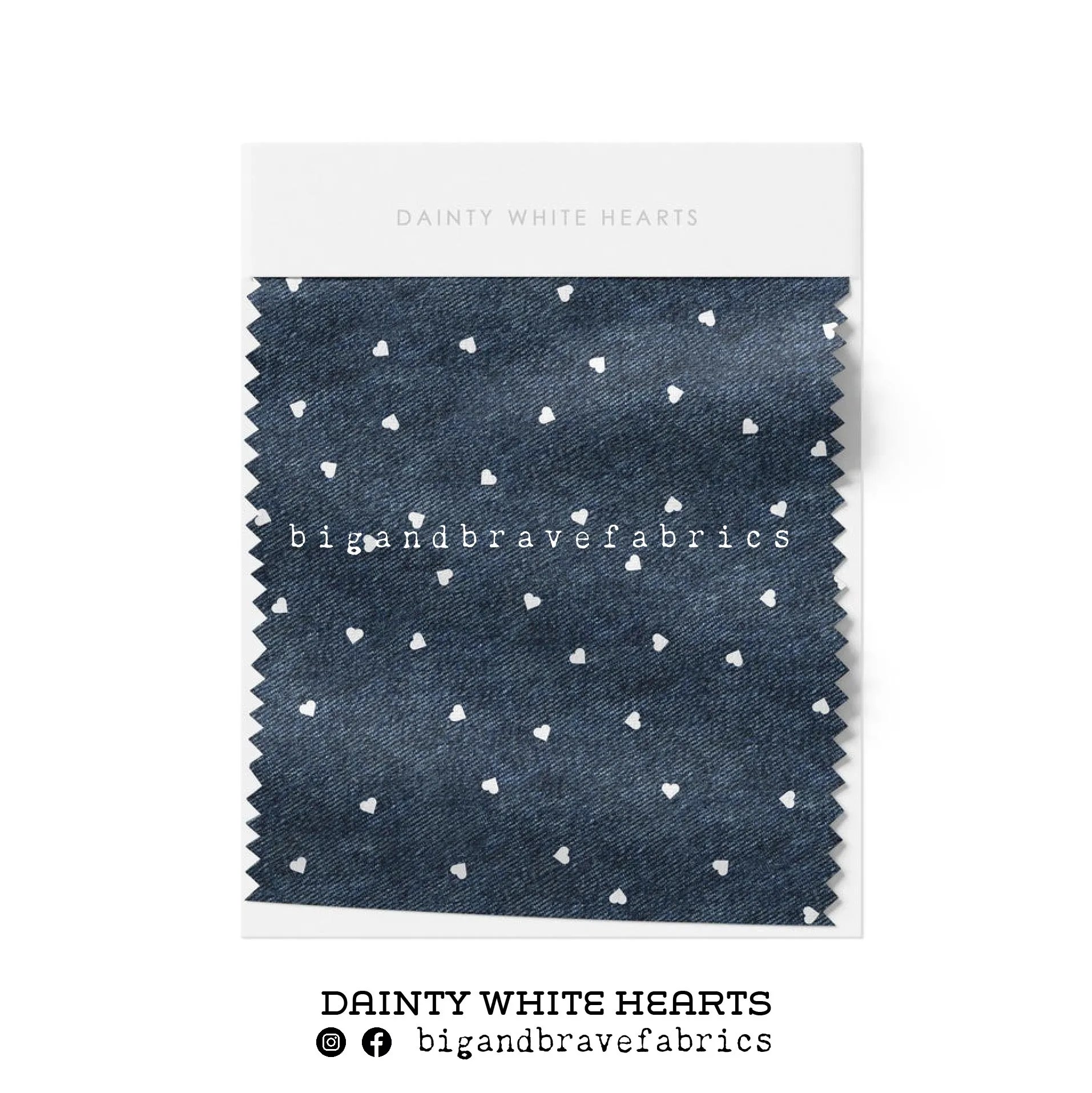 Custom Print: Dainty White Hearts, Faux Denim