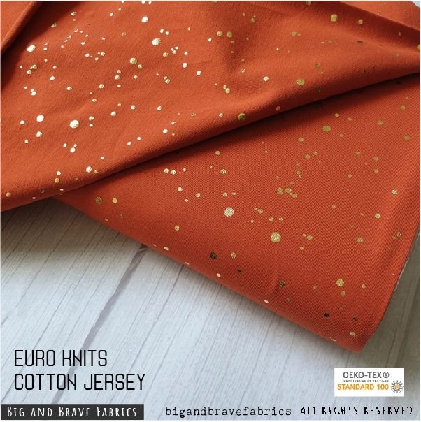 Euro Knits: Gold Foil Printed Cotton Jersey, CINNAMON, 60"