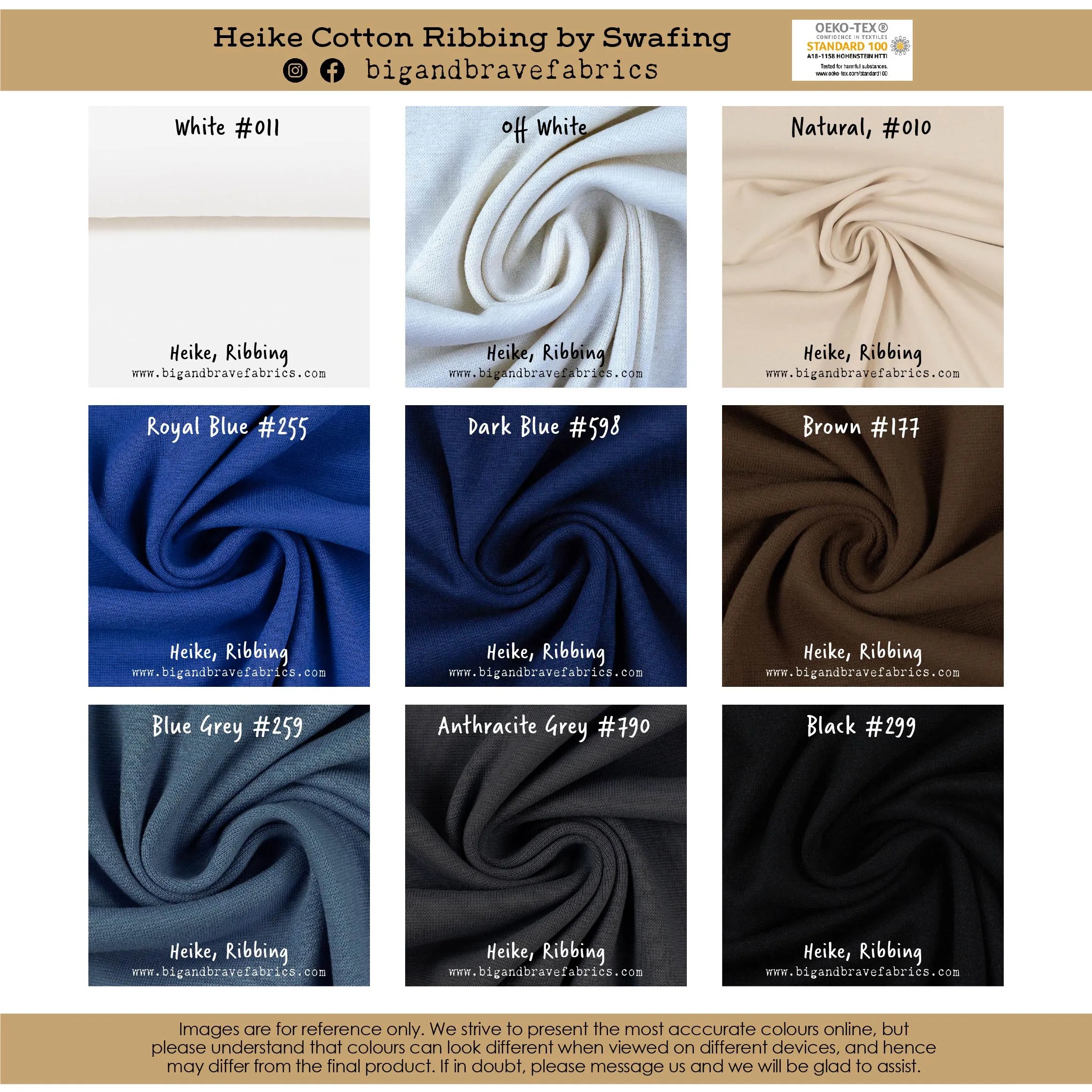 Solids, HEIKE Cotton Ribbing by Swafing (per 1/4 yd)