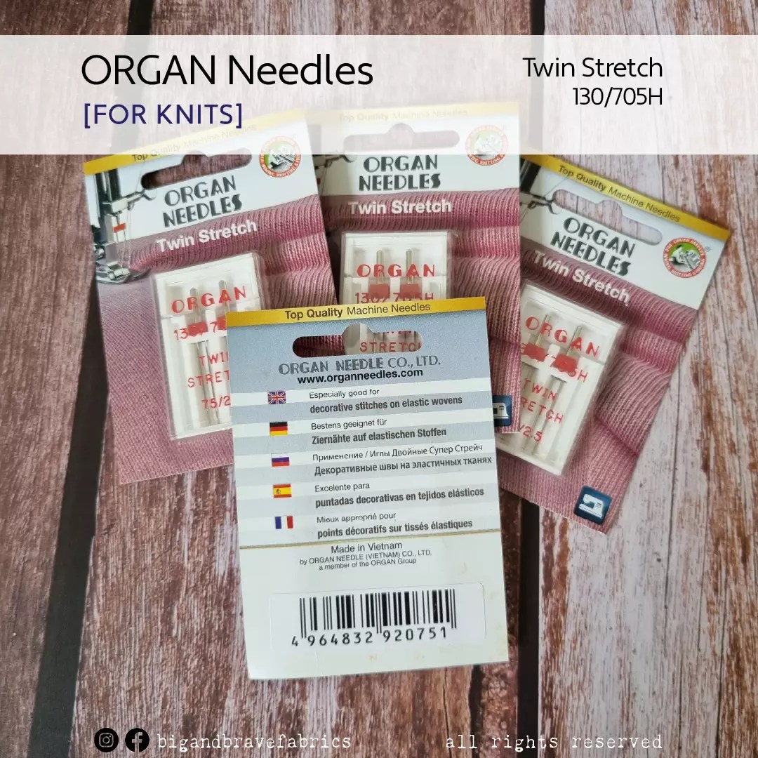 ORGAN Twin Stretch Needles 130/705H, sizes 2.5mm & 4mm