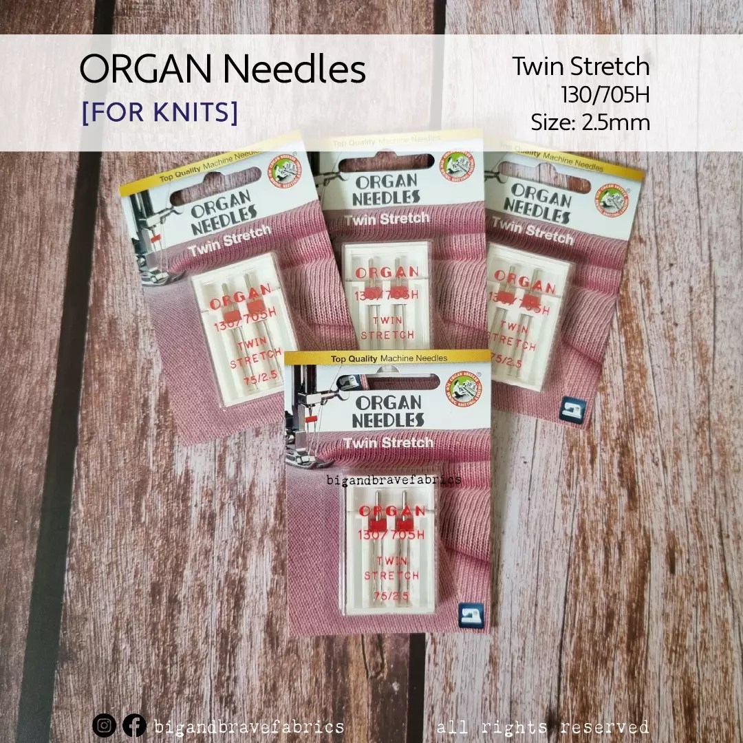 ORGAN Twin Stretch Needles 130/705H, sizes 2.5mm & 4mm
