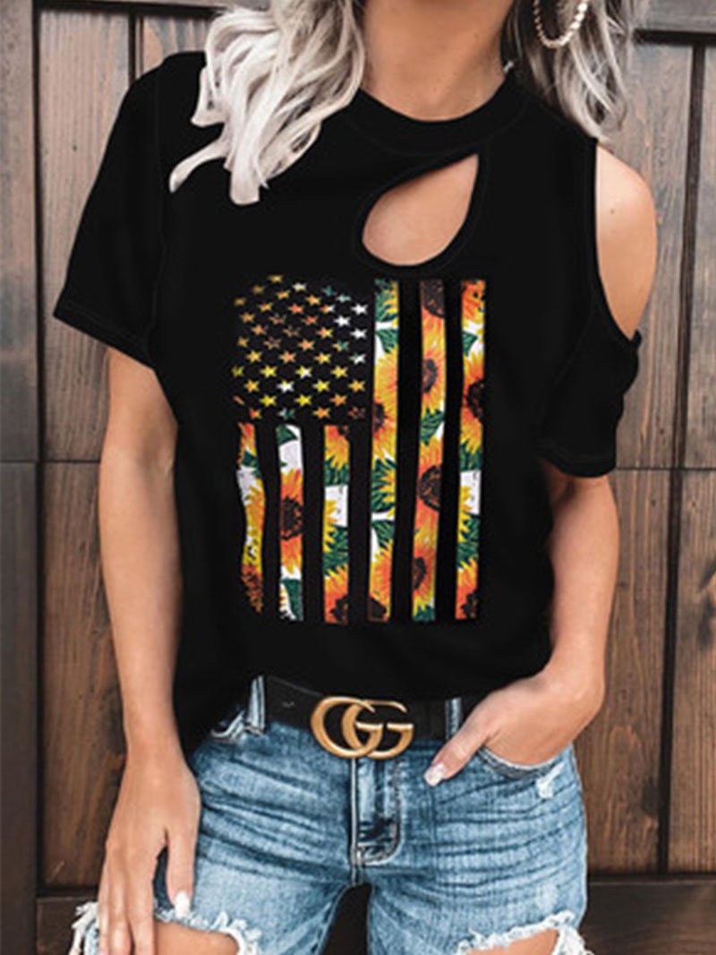 Women's Sunflower Flag Print Short Sleeve Top
