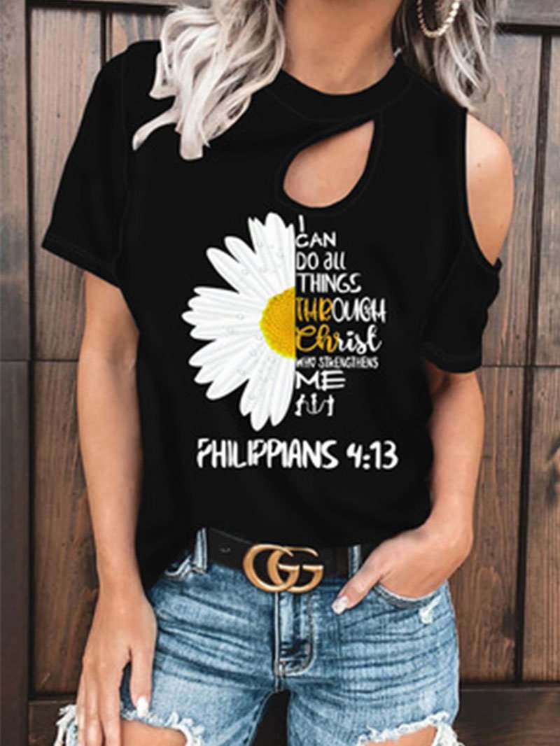 Women's sunflower English print short-sleeved tops